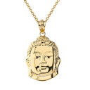 Solid Yellow Gold Zen Buddha Head Pendant Necklace