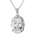 Solid White Gold Zen Buddha Head Pendant Necklace