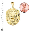 Gold Bold Lion Statement Pendant Necklace (Large) (Available in Yellow/Rose/White Gold)