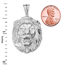 Bold Lion Statement Pendant Necklace in White Gold (Large)