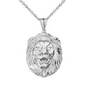 Bold Lion Statement Pendant Necklace in White Gold (Large)