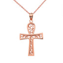 Filigree Ankh Cross Pendant Necklace in Rose Gold