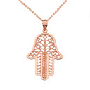 Filigree Hamsa Pendant Necklace in Rose Gold