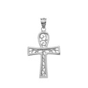Filigree Ankh Cross Pendant Necklace in White Gold