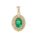 Genuine Emerald & Diamond Pendant Necklace in Yellow Gold