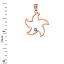 Solid Rose Gold Starfish Outline Solitaire Pendant Necklace