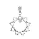 Solid White Gold Sunflower Outline Solitaire Pendant Necklace