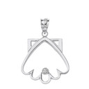 Solid White Gold Clamshell Outline Solitaire Pendant Necklace