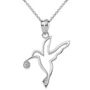 Solid White Gold Hummingbird Outline Solitaire Pendant Necklace