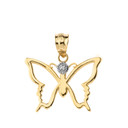 Solid Gold Butterfly Outline Solitaire Pendant Necklace (Available in Yellow/Rose/White Gold)