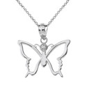 Solid Gold Butterfly Outline Solitaire Pendant Necklace (Available in Yellow/Rose/White Gold)