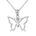 Butterfly Outline Solitaire Pendant Necklace in Gold (Yellow/Rose/White)