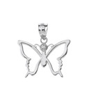 Solid Gold Butterfly Outline Solitaire Pendant Necklace (Available in Yellow/Rose/White Gold)
