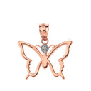 Solid Gold Butterfly Outline Solitaire Pendant Necklace (Available in Yellow/Rose/White Gold)