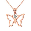 Solid Gold Butterfly Outline Solitaire Pendant Necklace (Available in Yellow/Rose/White Gold)