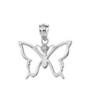 Sterling Silver Butterfly Outline CZ Pendant Necklace