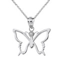 Sterling Silver Butterfly Outline CZ Pendant Necklace