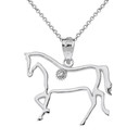 Horse Outline Solitaire Equestrian Pendant Necklace in Gold (Yellow/Rose/White)