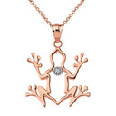 Frog Outline Solitaire Pendant Necklace in Gold (Yellow/Rose/White)