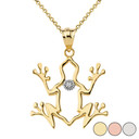 Frog Outline Solitaire Pendant Necklace in Gold (Yellow/Rose/White)