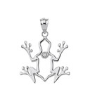 Solid White Gold Frog Outline Solitaire Pendant Necklace