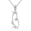 Sterling Silver Penguin Outline CZ Pendant Necklace