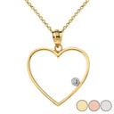 Heart Outline Solitaire Pendant Necklace in Gold (Yellow/Rose/White)