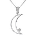 Crescent Moon Outline Solitaire Pendant Necklace in Gold (Yellow/Rose/White)