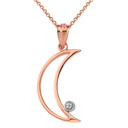 Solid Rose Gold Crescent Moon Outline Solitaire Pendant Necklace