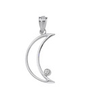 Sterling Silver Crescent Moon Outline CZ Pendant Necklace