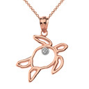 Sea Turtle Outline Solitaire Pendant Necklace in Gold (Yellow/Rose/White)