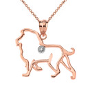 Lion Outline Solitaire Pendant Necklace in Gold (Yellow/Rose/White)