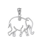 Sterling Silver Elephant Outline CZ Pendant Necklace