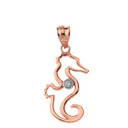 Seahorse Outline Solitaire Pendant Necklace in Gold (Yellow/Rose/White)