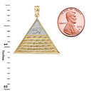 Two-Tone Yellow Gold Egyptian Eye of Ra/Providence Wedjat Pyramid Pendant with measurements