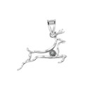 Diamond Running Deer Pendant Necklace in White Gold