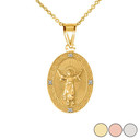 Diamond Divino Niño Jesus Oval Medallion Pendant Necklace in Gold (Yellow/Rose/White)
