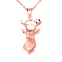 Textured Buck Deer Head Pendant Necklace in Gold (Yellow/Rose/White)