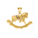 Texturized Rocking Horse Pendant Necklace in Gold (Yellow/Rose/White)