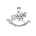 Texturized Rocking Horse Pendant Necklace in White Gold