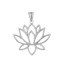 Double Sided Lotus Flower Pendant Necklace in White Gold