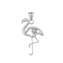 Diamond Flamingo Pendant Necklace in White Gold