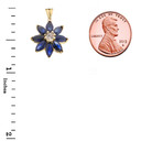 Genuine Sapphire and Diamond Daisy Pendant Necklace In Yellow Gold