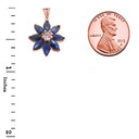 Genuine Sapphire and Diamond Daisy Pendant Necklace In Rose Gold