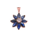 Genuine Sapphire and Diamond Daisy Pendant Necklace In Rose Gold