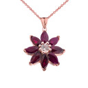 Genuine Ruby and Diamond Daisy Pendant Necklace In Rose Gold