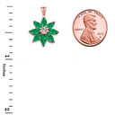 Emerald and Diamond Daisy Pendant Necklace In Rose Gold