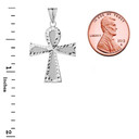 .925 Sterling Silver Diamond Cut Egyptian Ankh Cross Textured Pendant with Measurement