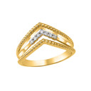 Diamond Multi-Row Chevron Beaded Ring in Gold