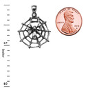 Oxidized Spider Web Charm Pendant Necklace in Sterling Silver